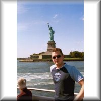 On a boat circling the statue of liberty